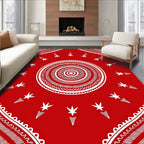 Red White Tribal Sunburst Pattern Rug
