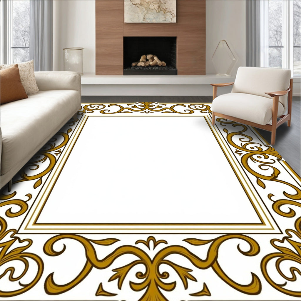 Ornate Gold Vintage Scroll Pattern Rug