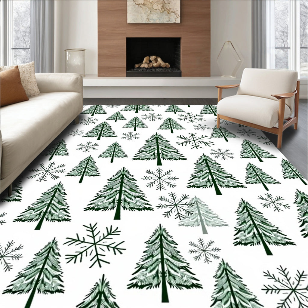 Winter Trees and Snowflakes Pattern Rug