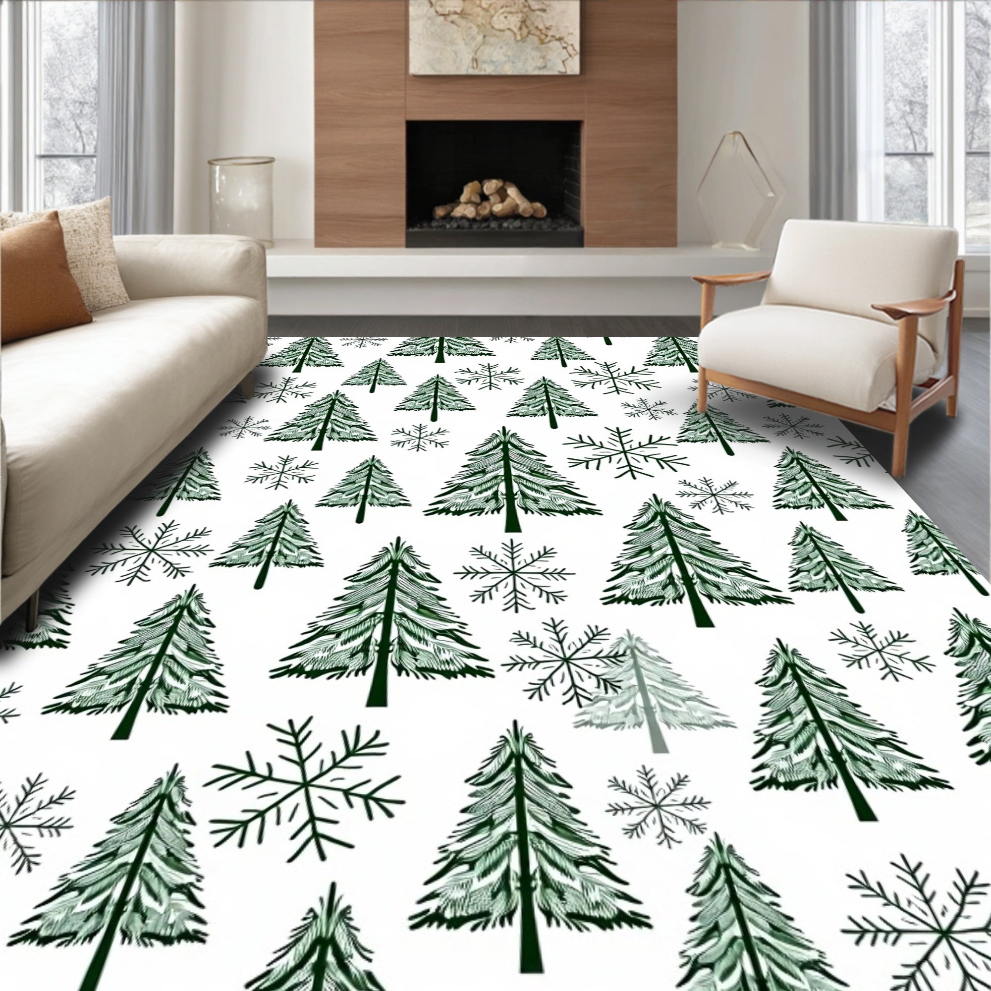 Winter Trees and Snowflakes Pattern Rug