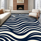 Abstract Navy Cream Wavy Stripes Rug