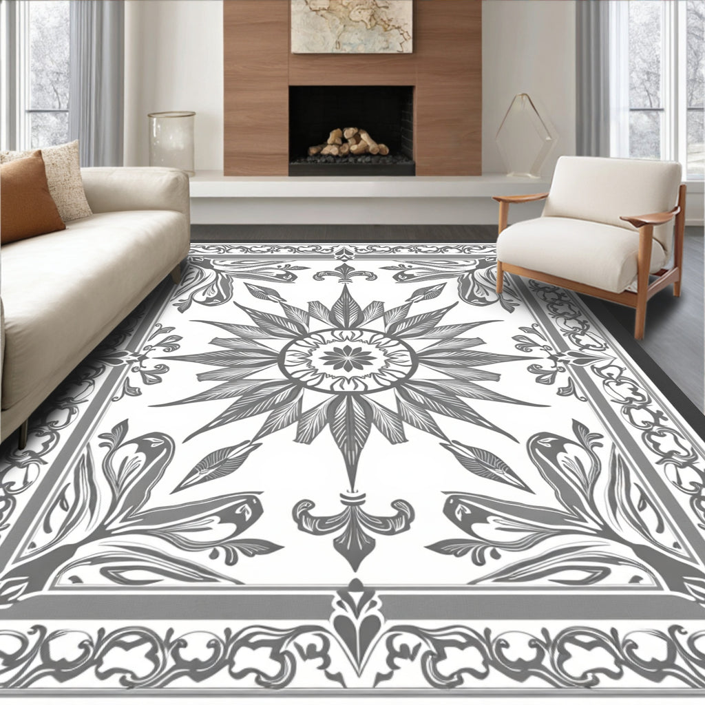 Intricate Floral Sunburst Mandala Design Rug