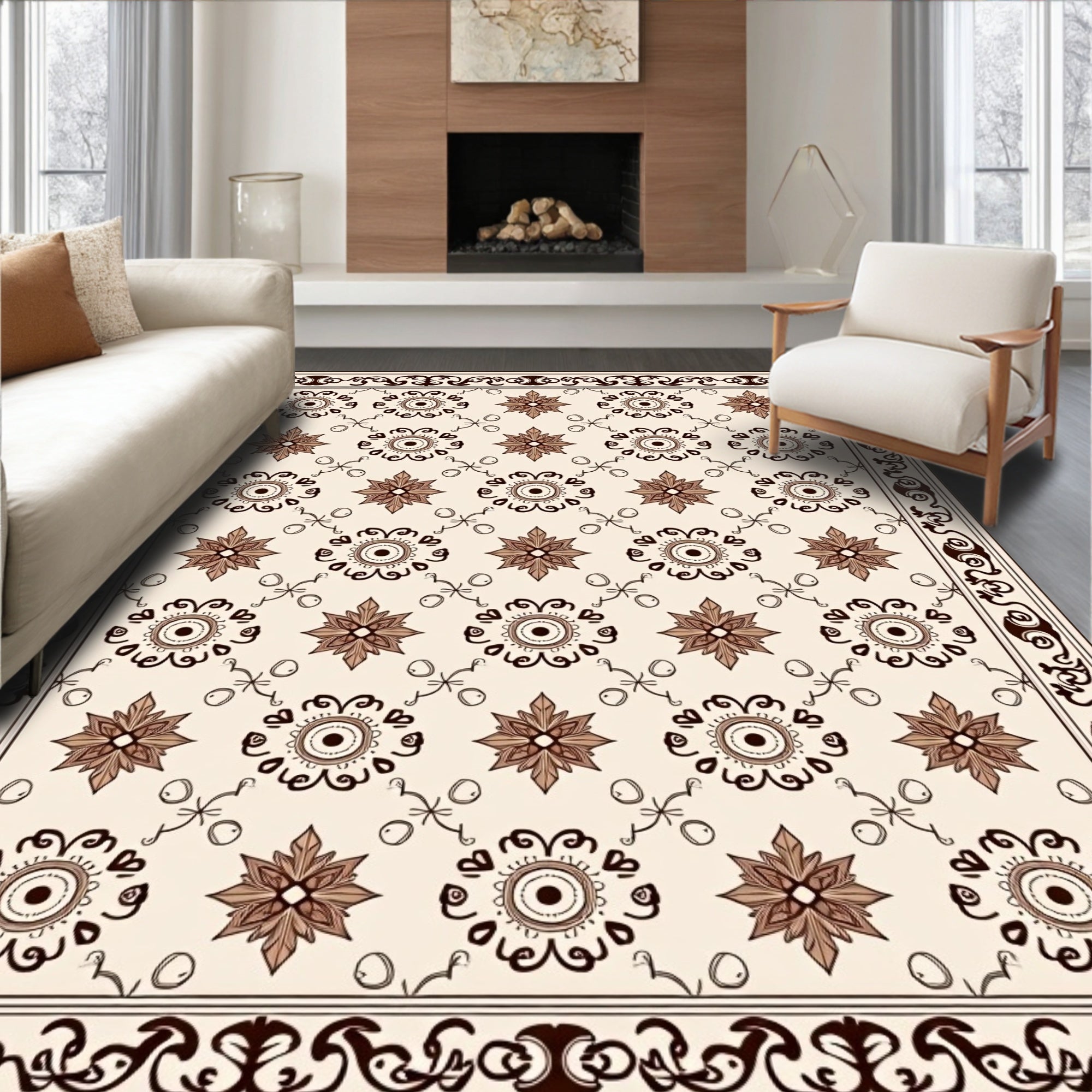 Classic Floral Scroll Patterned Rug