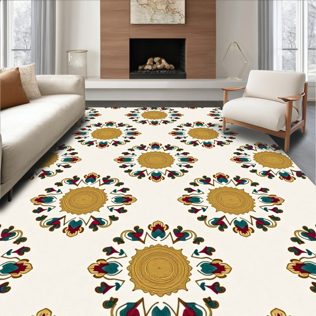 Vintage Gold Floral Medallion Design Rug