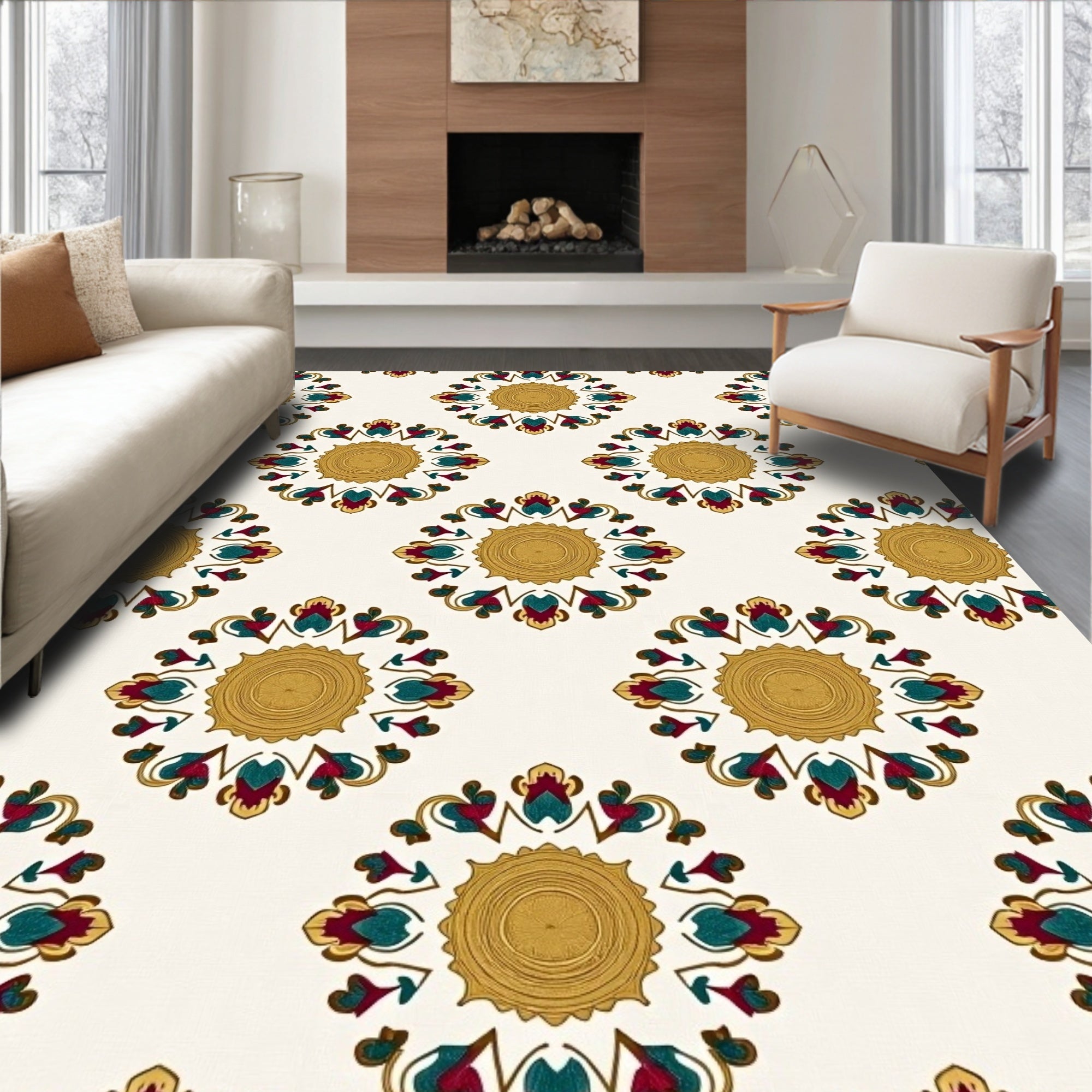 Vintage Gold Floral Medallion Design Rug