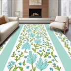 Blue Floral Vines Green Leaf Pattern Rug
