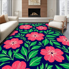 Bold Floral Pattern On Navy Background Rug