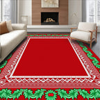 Red Green Leaf Holly Border Design Rug