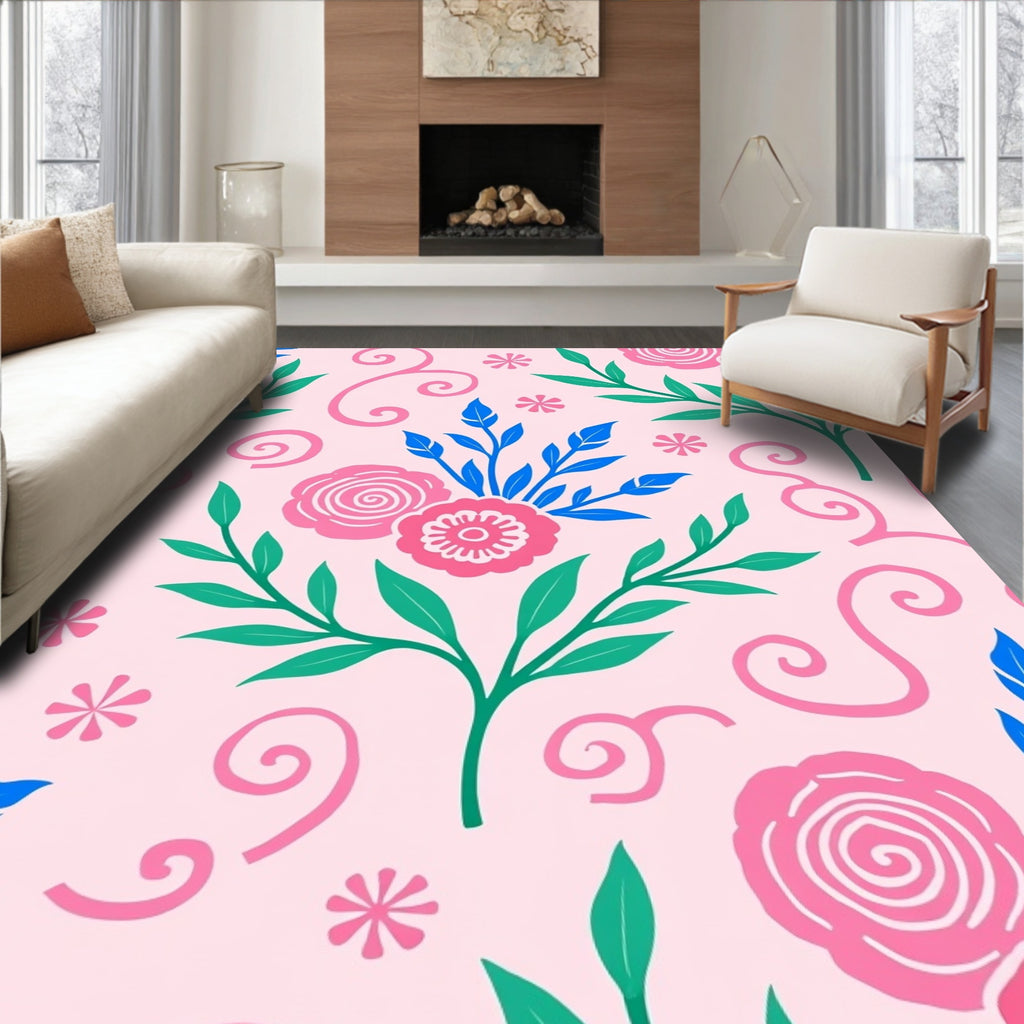 Whimsical Floral Swirl Pattern Rug