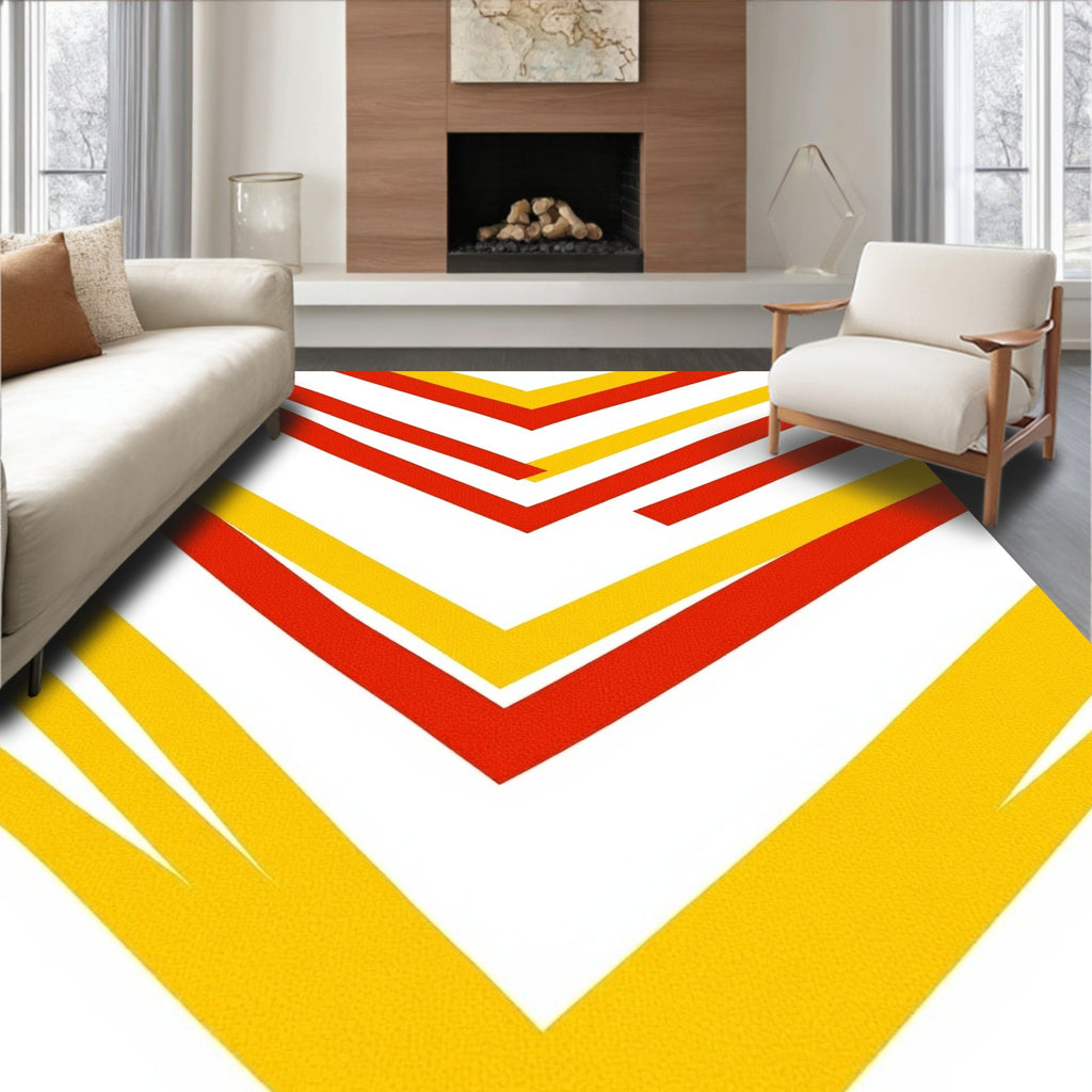 Bold Red Yellow Chevron Pattern Rug