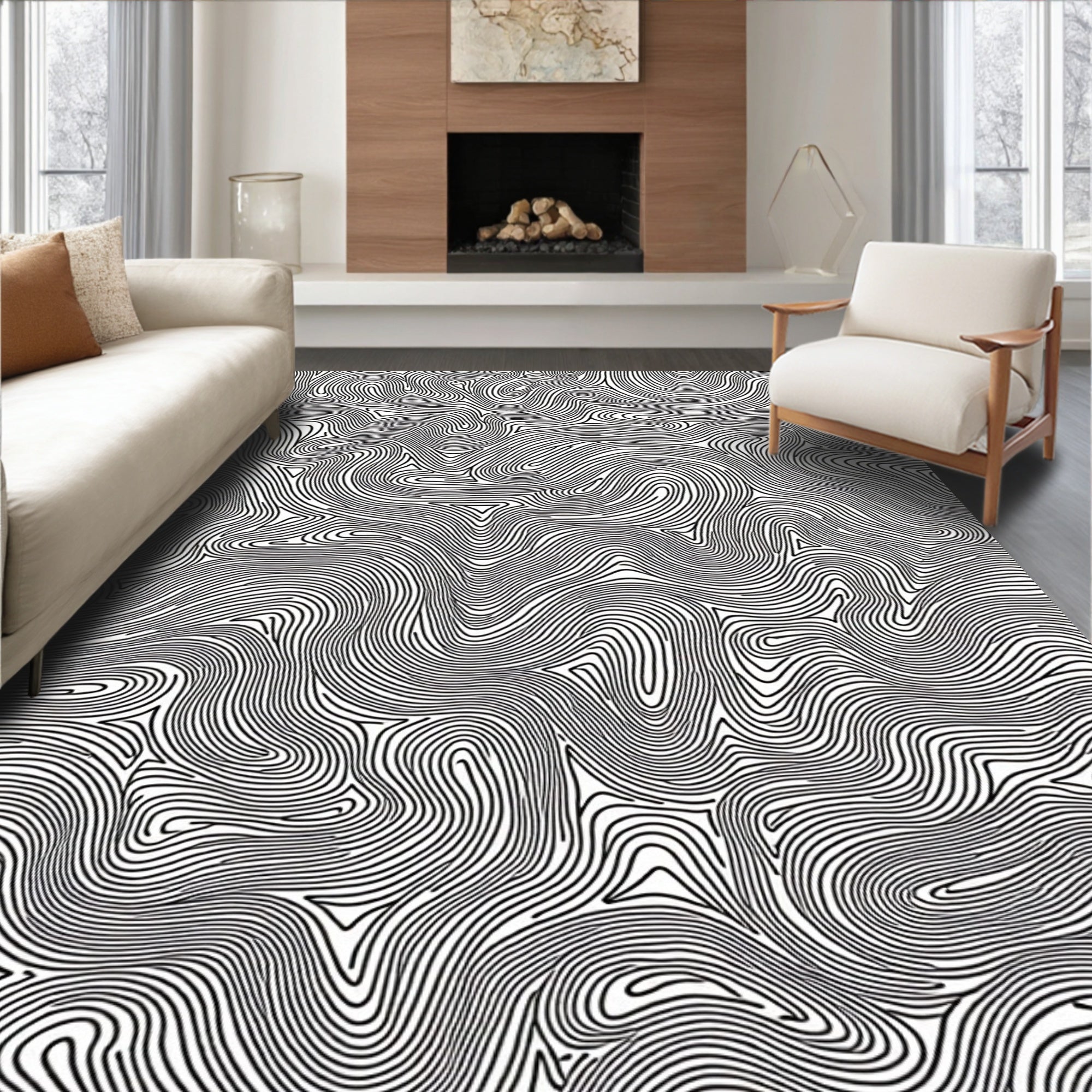 Monochromatic Flowing Contour Pattern Rug