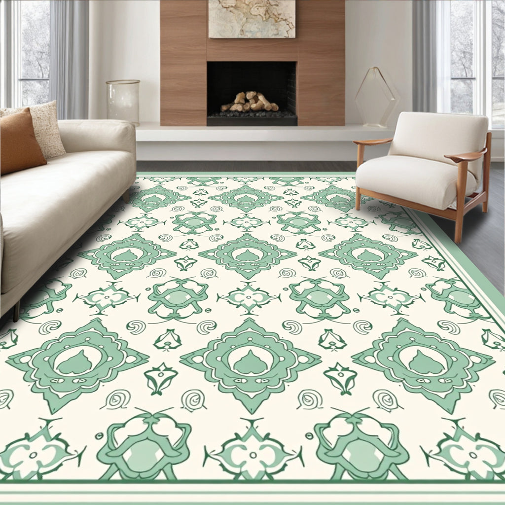 Mint Floral Scroll Mandala Design Rug