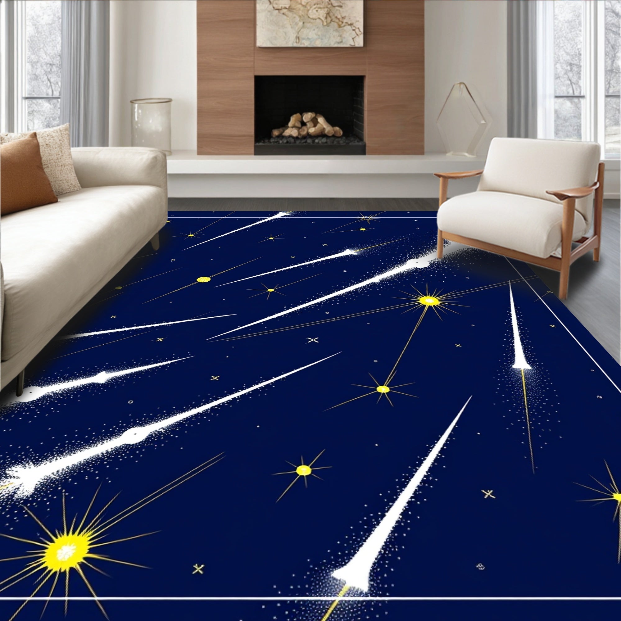 Celestial Shooting Stars Graphic Design Rug