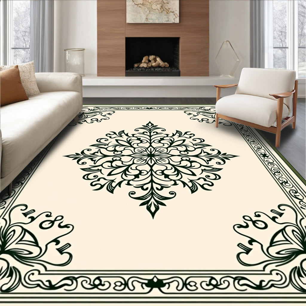 Elegant Floral Medallion Frame Design Rug