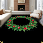 Festive Greenery Red Berry Pinecone Design Rug