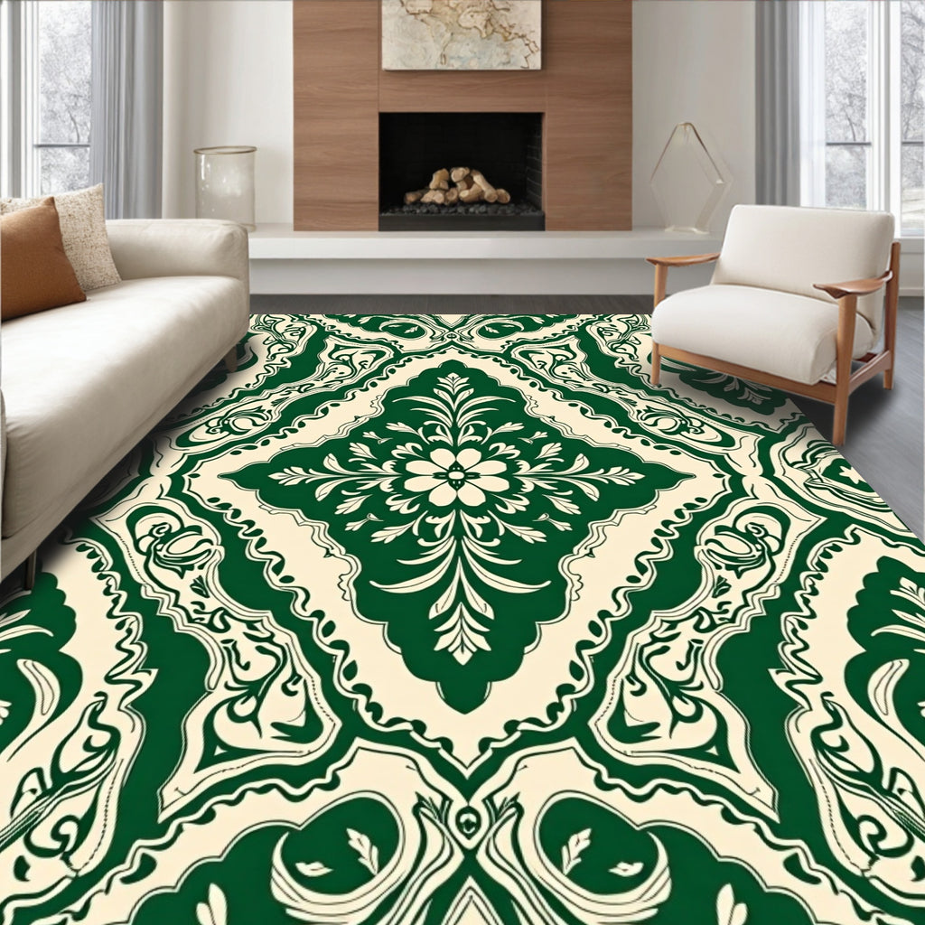 Ornate Floral Damask Inspired Design Rug