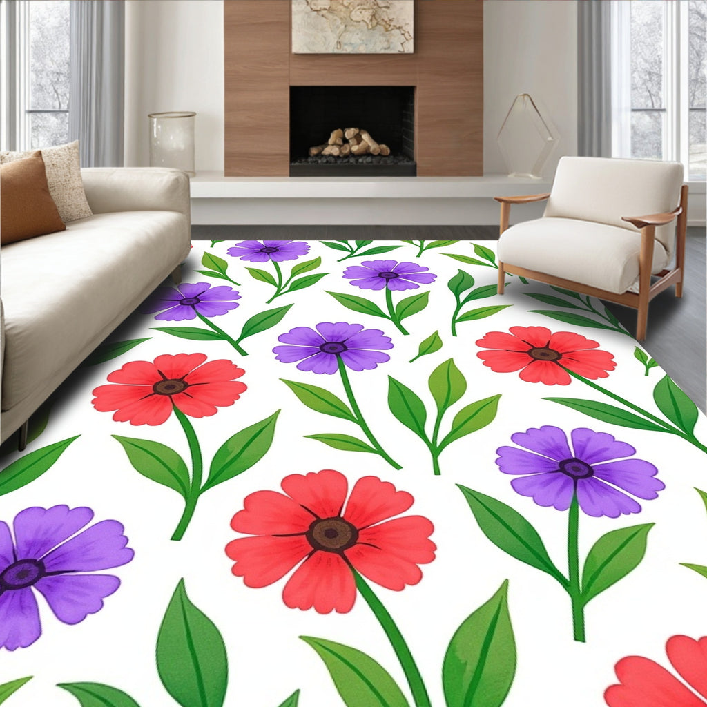 Floral Pattern with Red and Purple Blossoms Rug