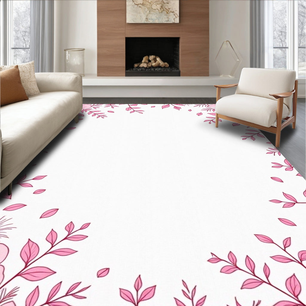 Pink Floral Sprigs and Blossoms Rug