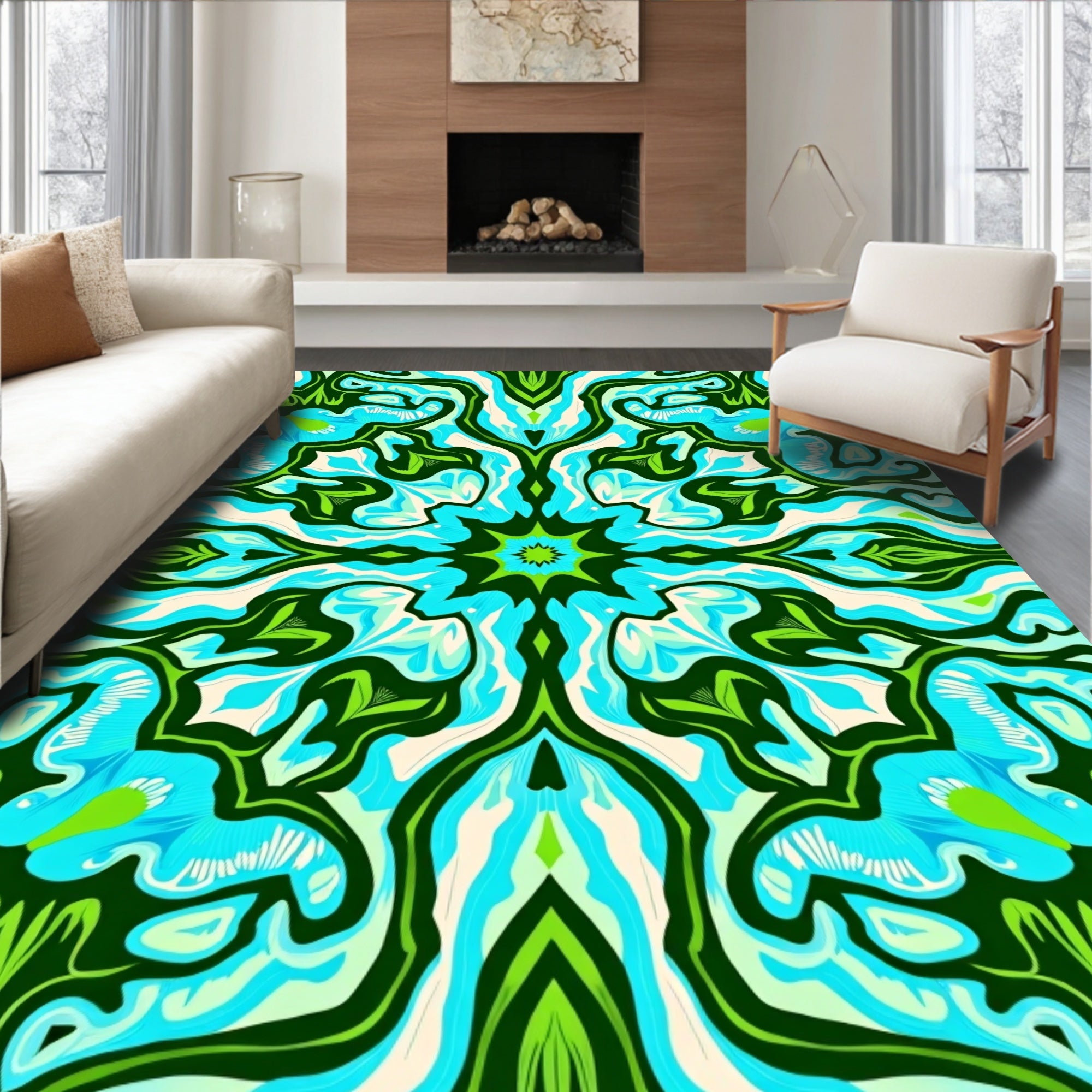 Abstract Psychedelic Floral Pattern Rug