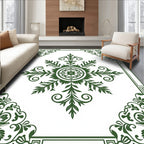 Elegant Green Floral Scroll Pattern Rug
