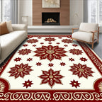 Maroon Floral Center Border Design Rug