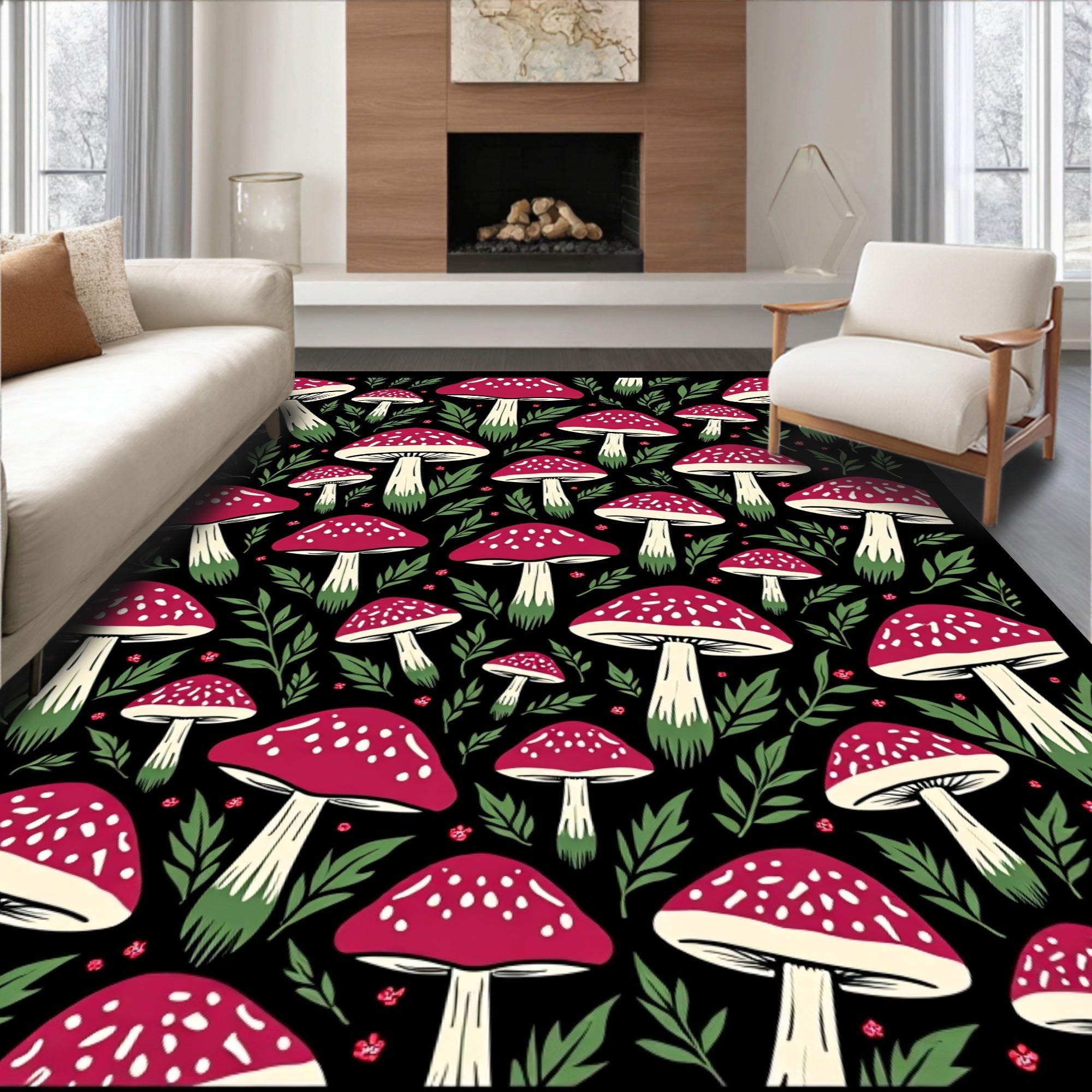 Whimsical Mushroom Pattern Design Rug
