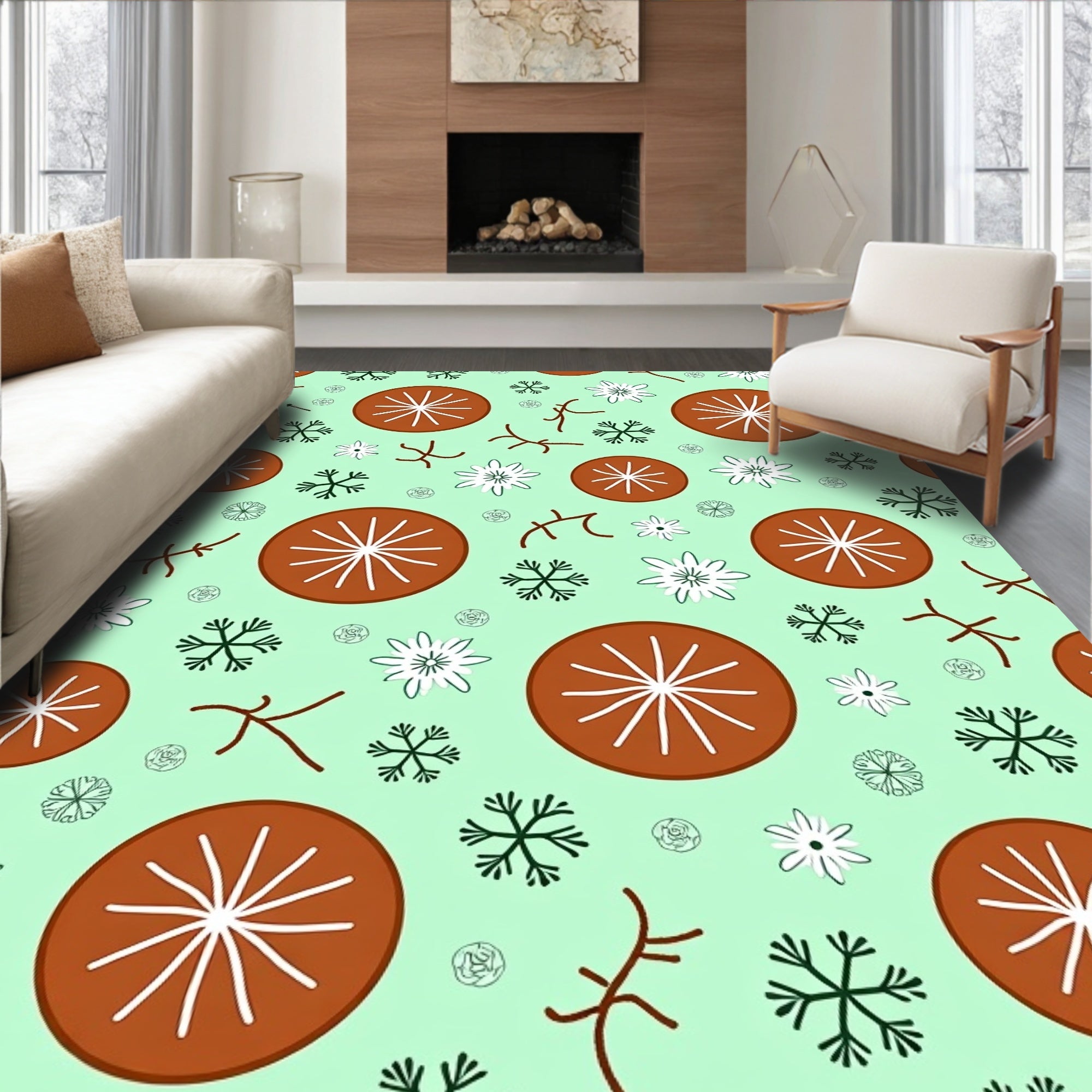Whimsical Snowflake Citrus Pattern Rug