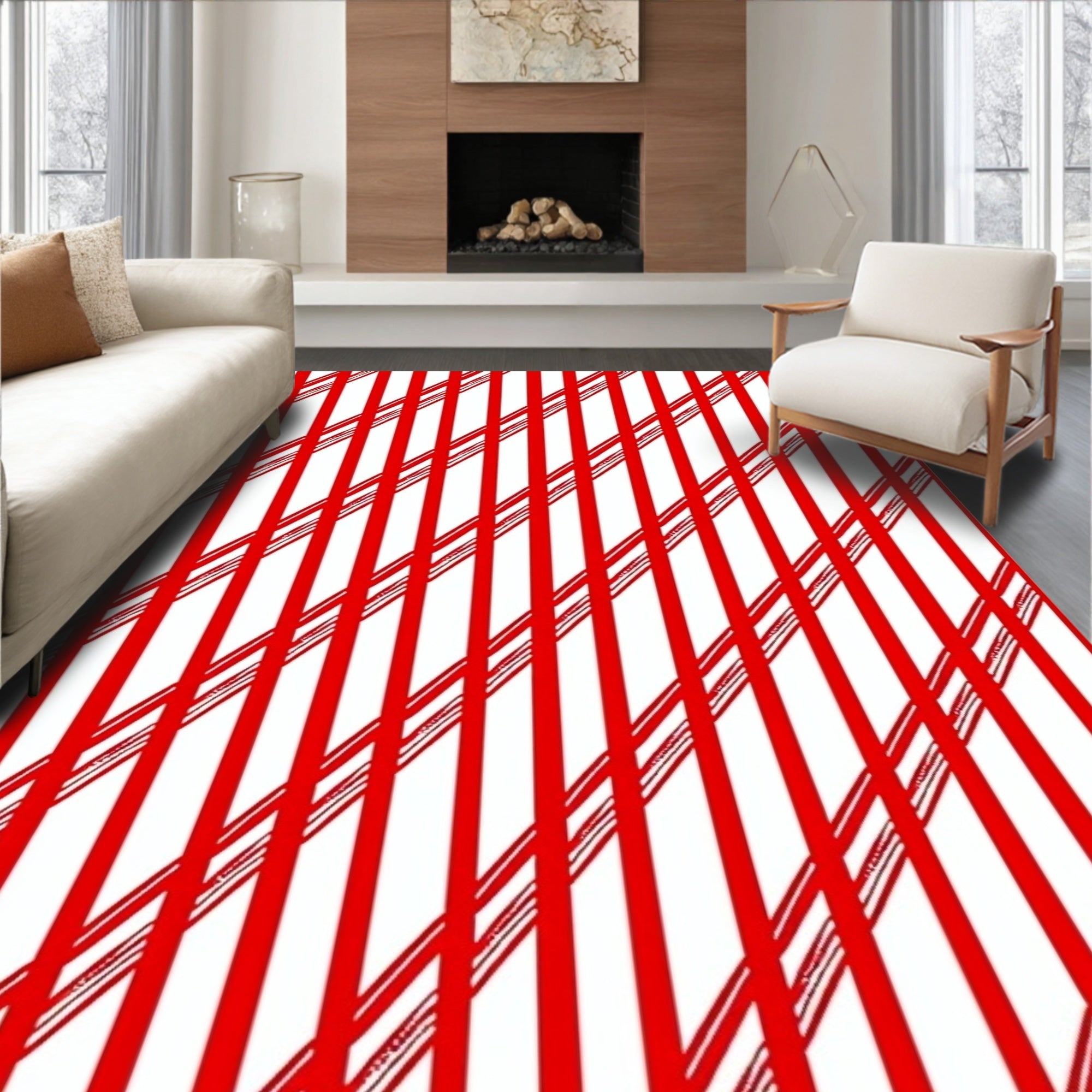 Bold Red Diagonal Stripe Rug