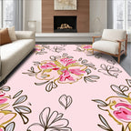 Pink Floral Outline Botanical Design Rug