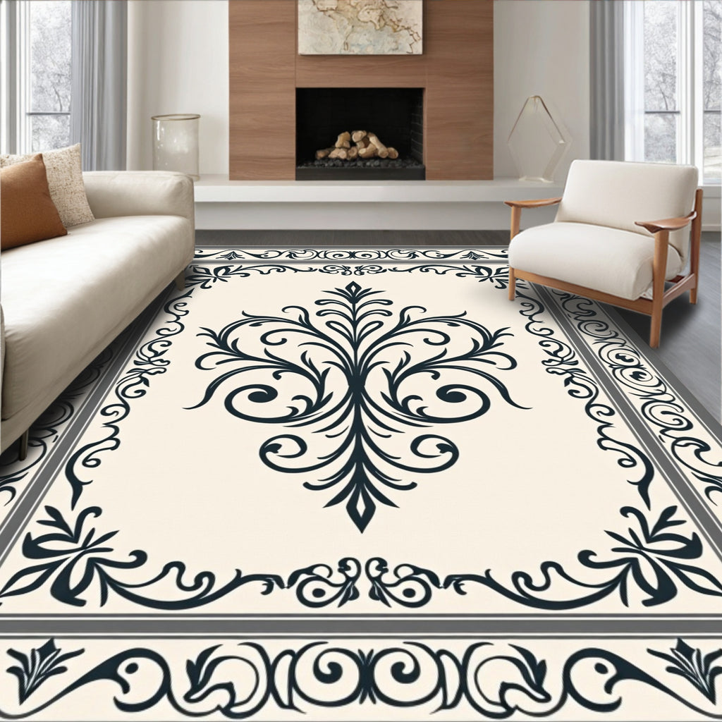 Classic Ornate Floral Damask Design Rug