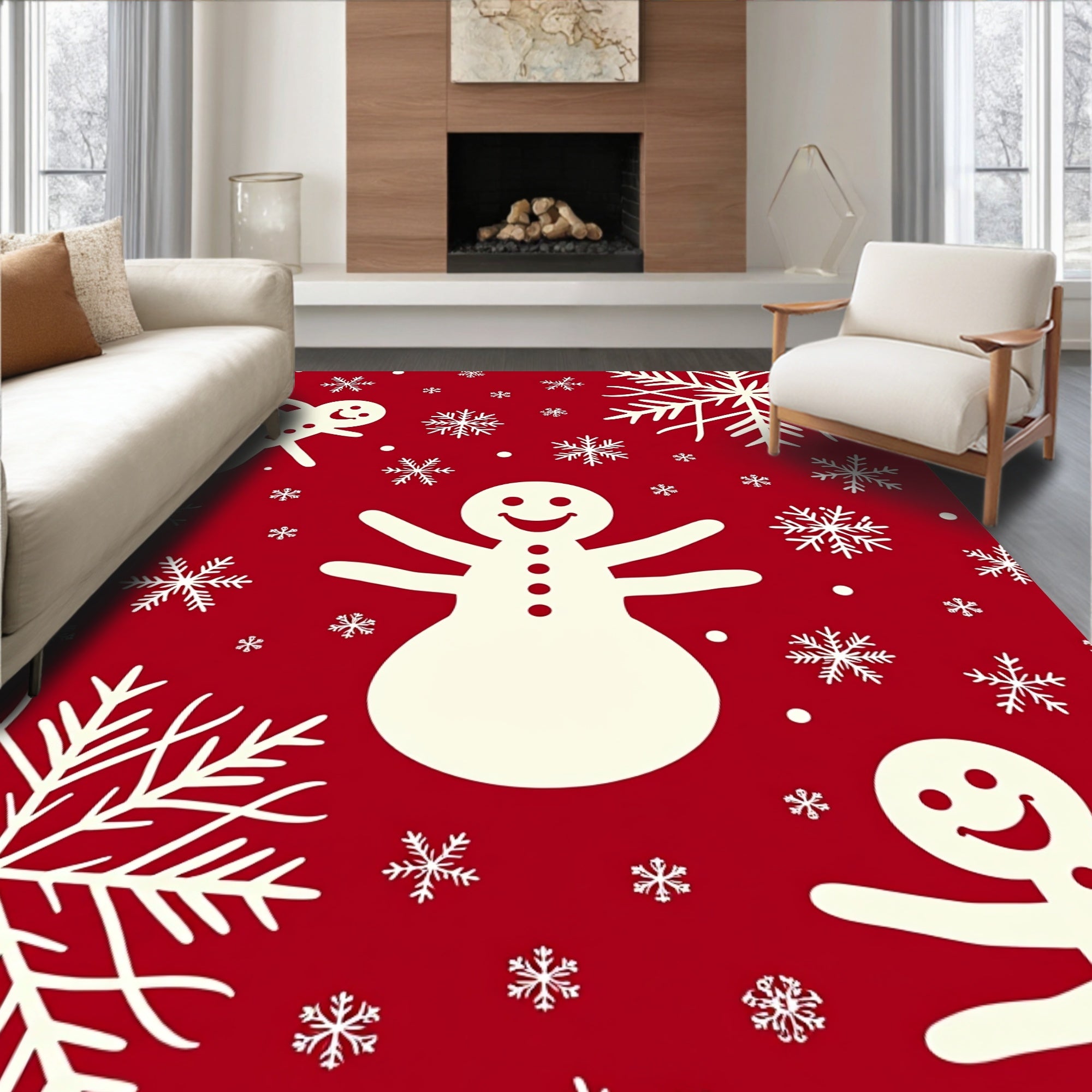Playful Snowmen Snowflake Pattern Rug
