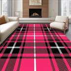 Bold Pink Black White Plaid Pattern Rug