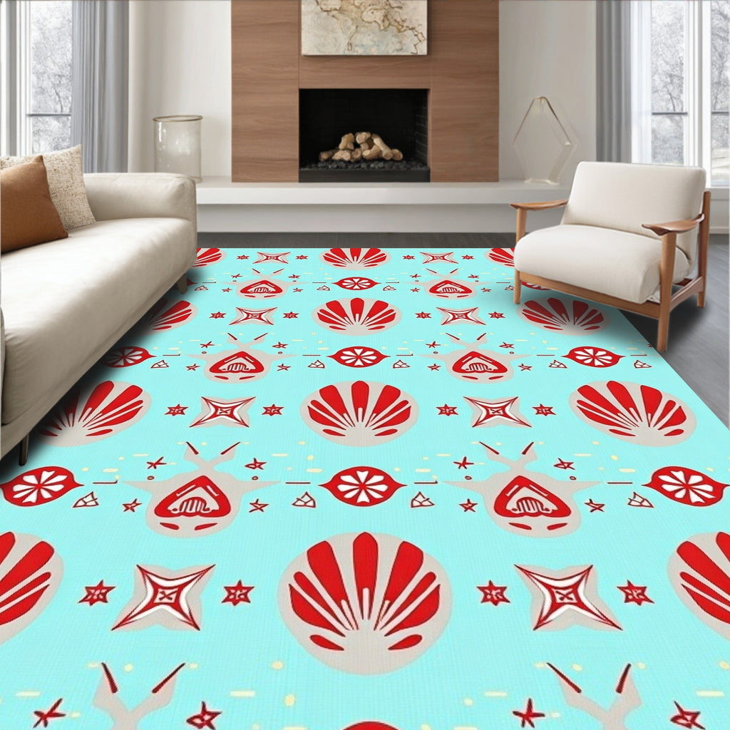 Retro Red Gray Shell Motif Design Rug