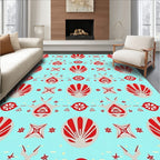 Retro Red Gray Shell Motif Design Rug