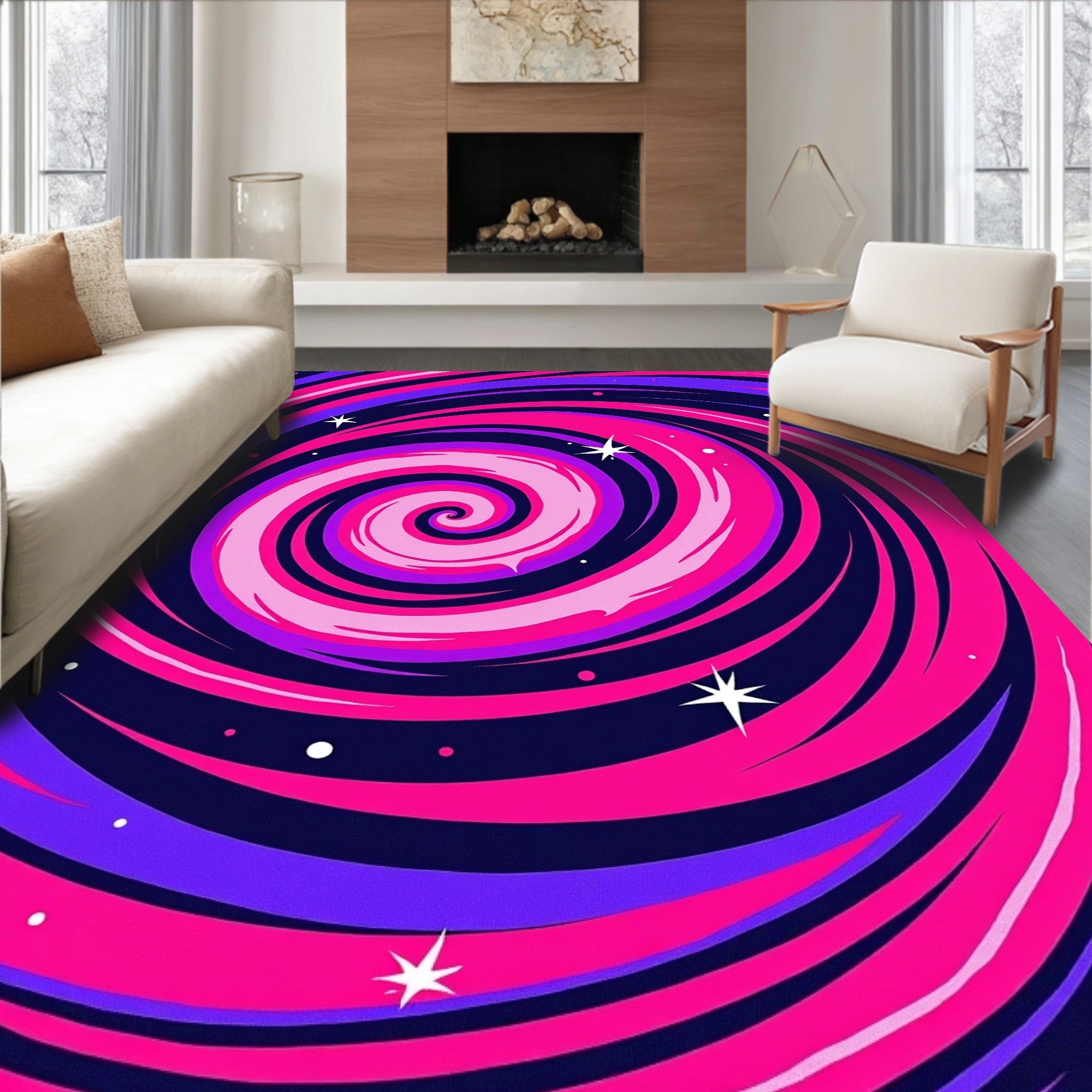 Vibrant Pink Purple Galaxy Swirl Rug