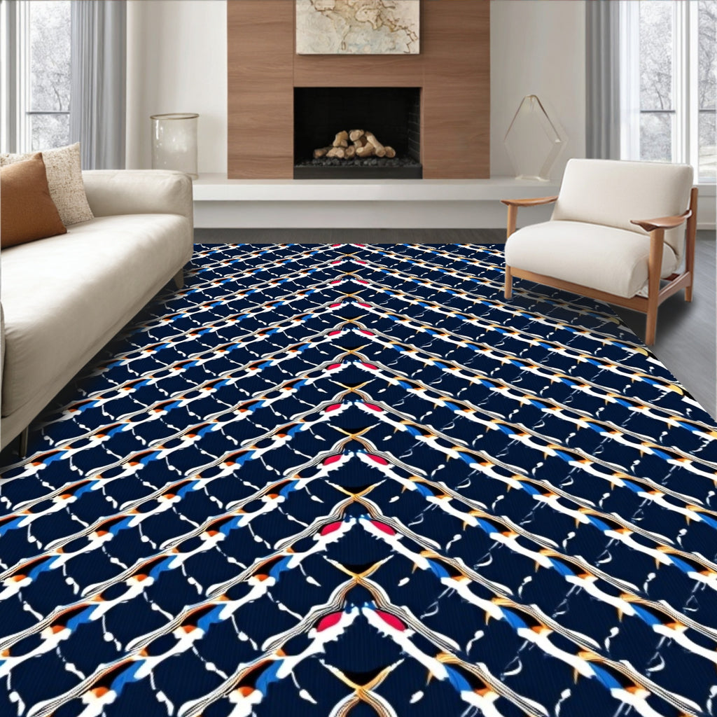 Intricate Navy Geometric Pattern Rug