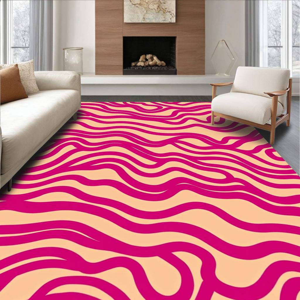 Vibrant Wavy Pink Organic Lines Rug