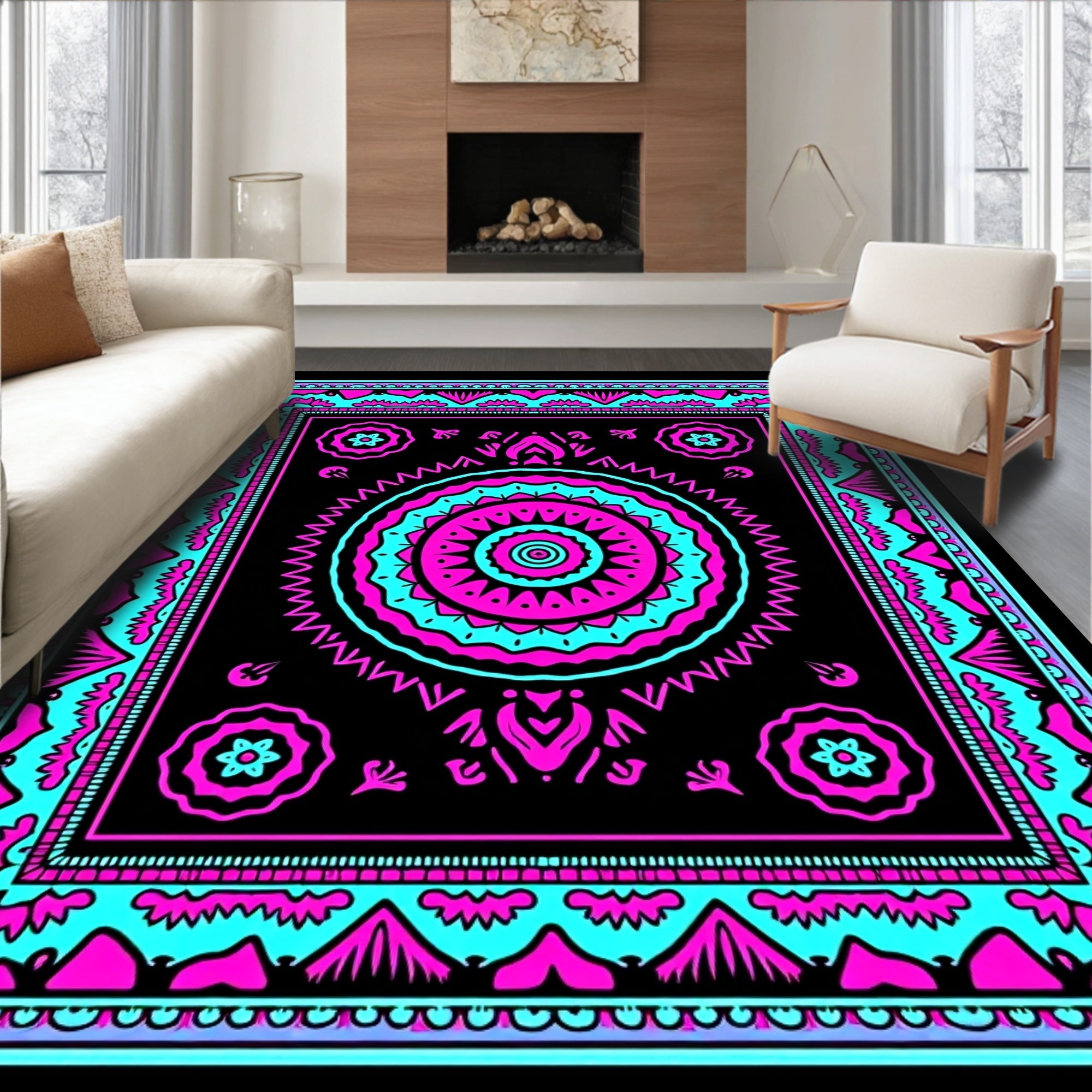 Vibrant Central Medallion Pattern Rug