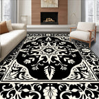 Ornate Black Cream Scroll Pattern Rug