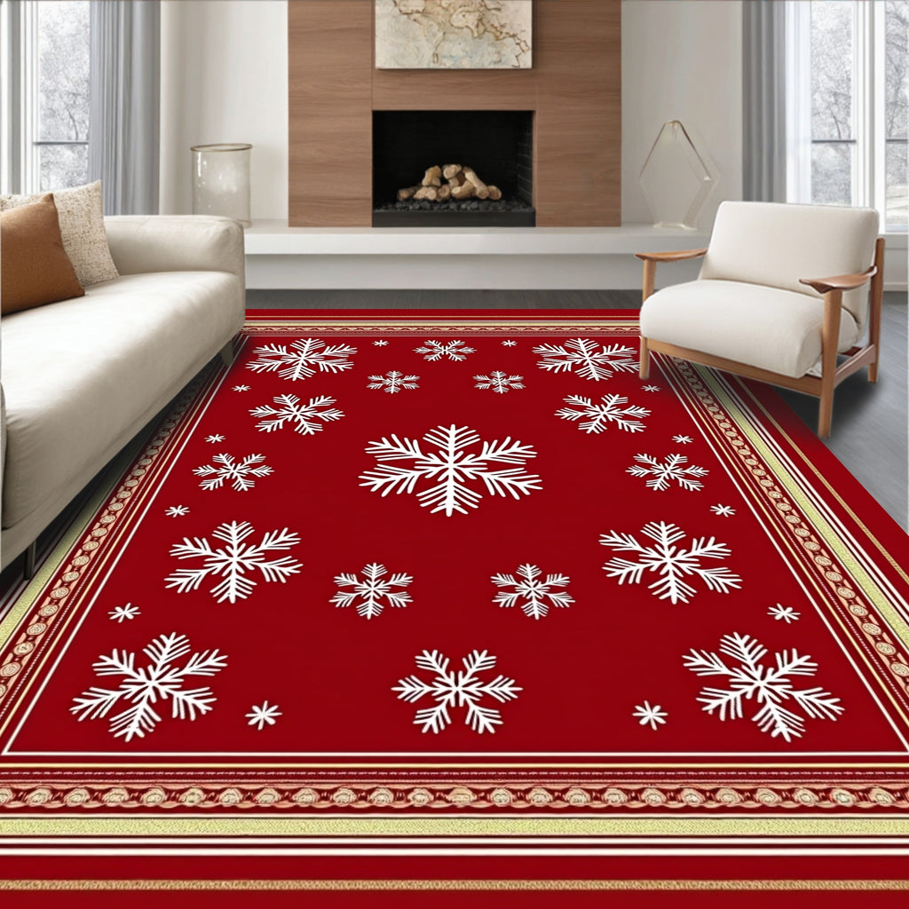 Red Snowflake Festive Pattern Rug