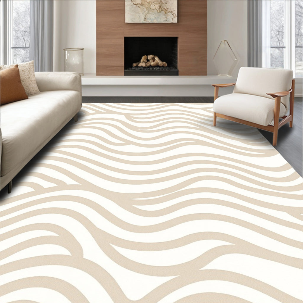Calm Cream Wavy Line Pattern Rug