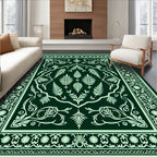 Elegant Green Floral Gilded Pattern Rug