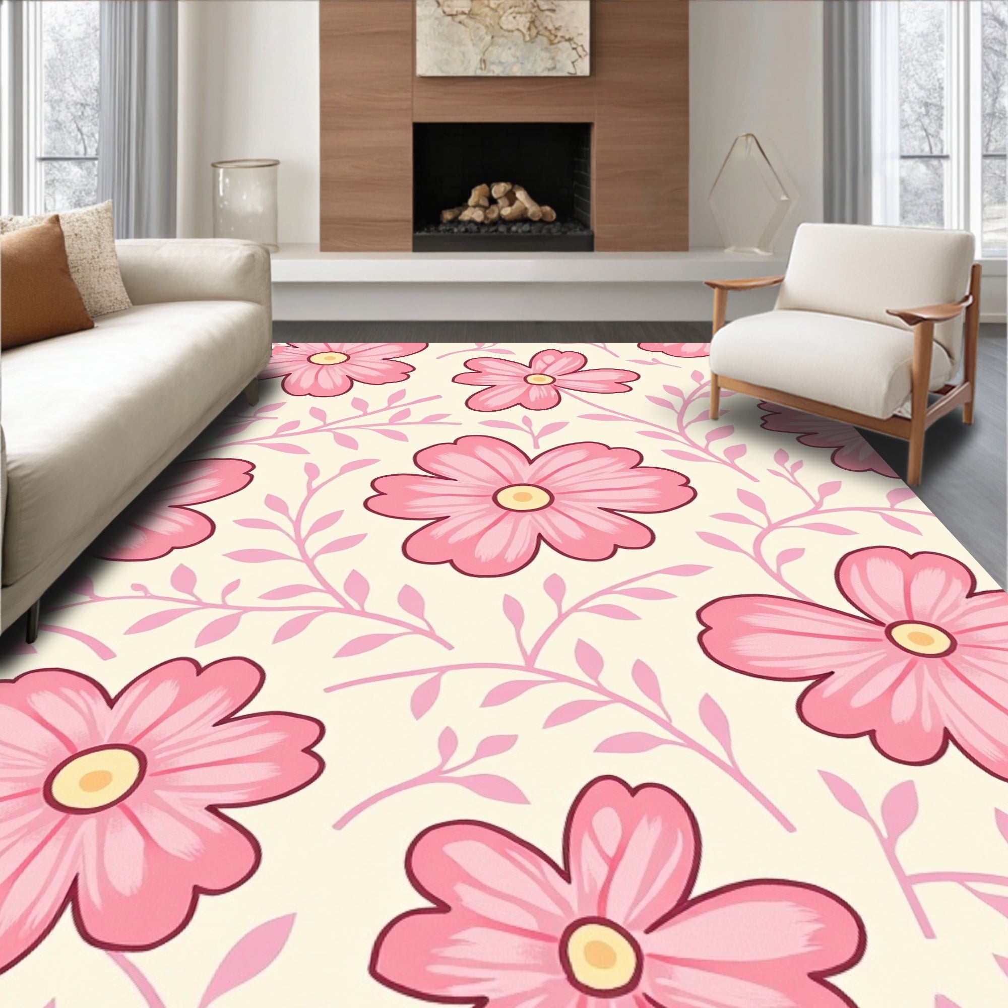 Sweet Pink Petal Vine Pattern Rug