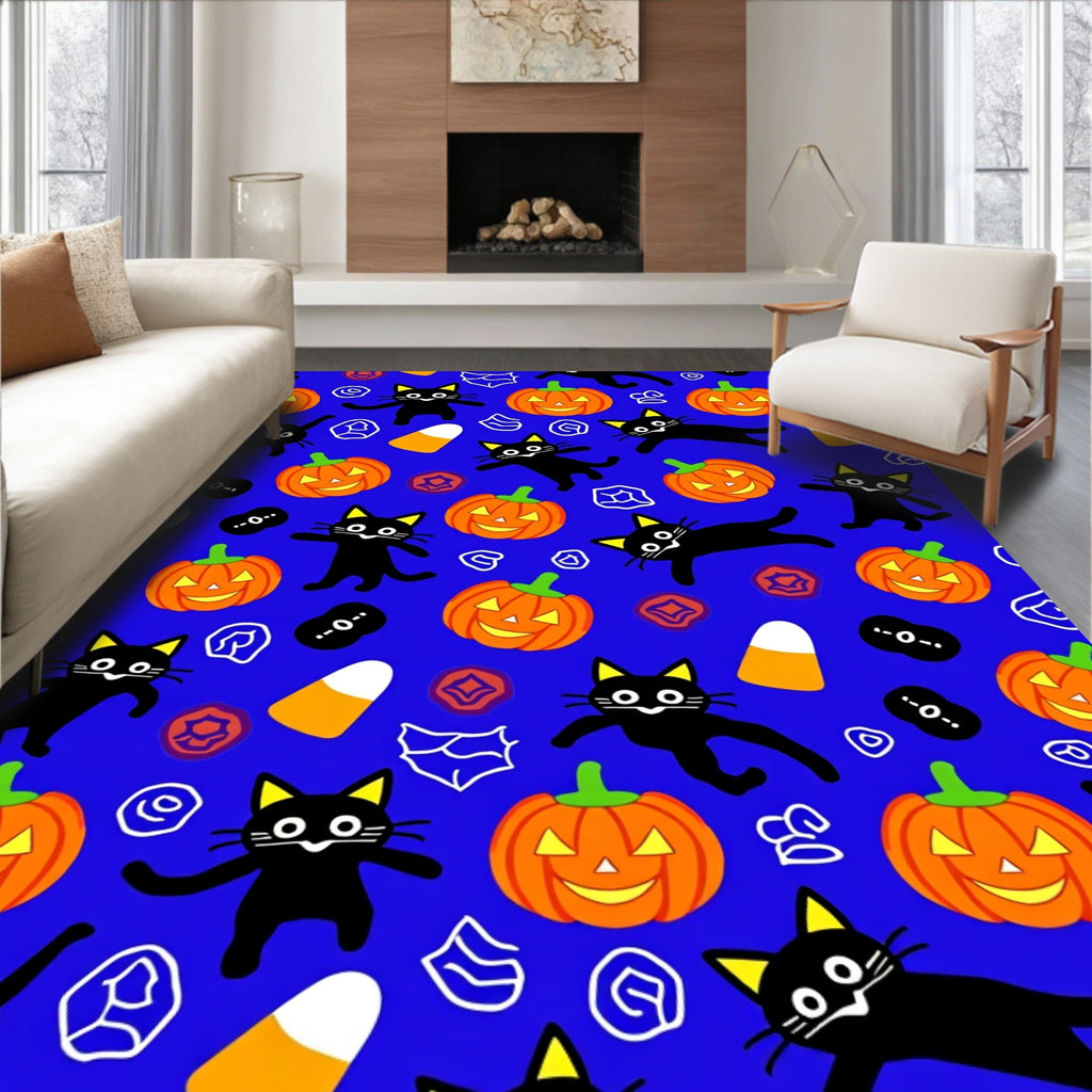 Playful Black Cats Pumpkins Pattern Rug