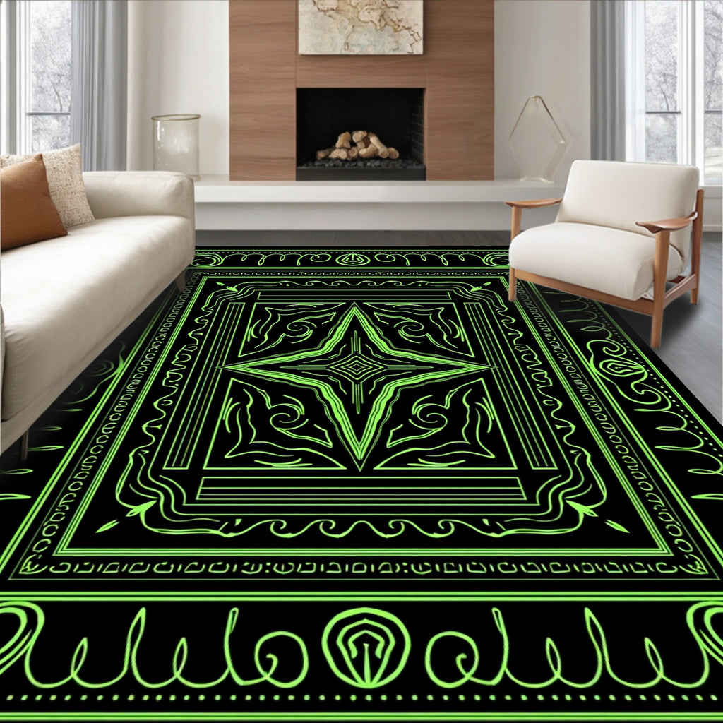 Neon Green Abstract Star Mandala Design Rug