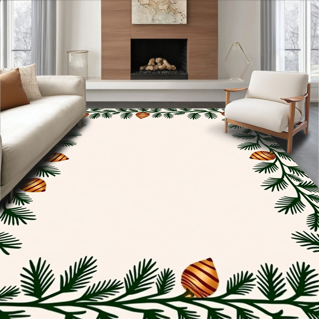 Green Pine Garland Golden Ornament Rug