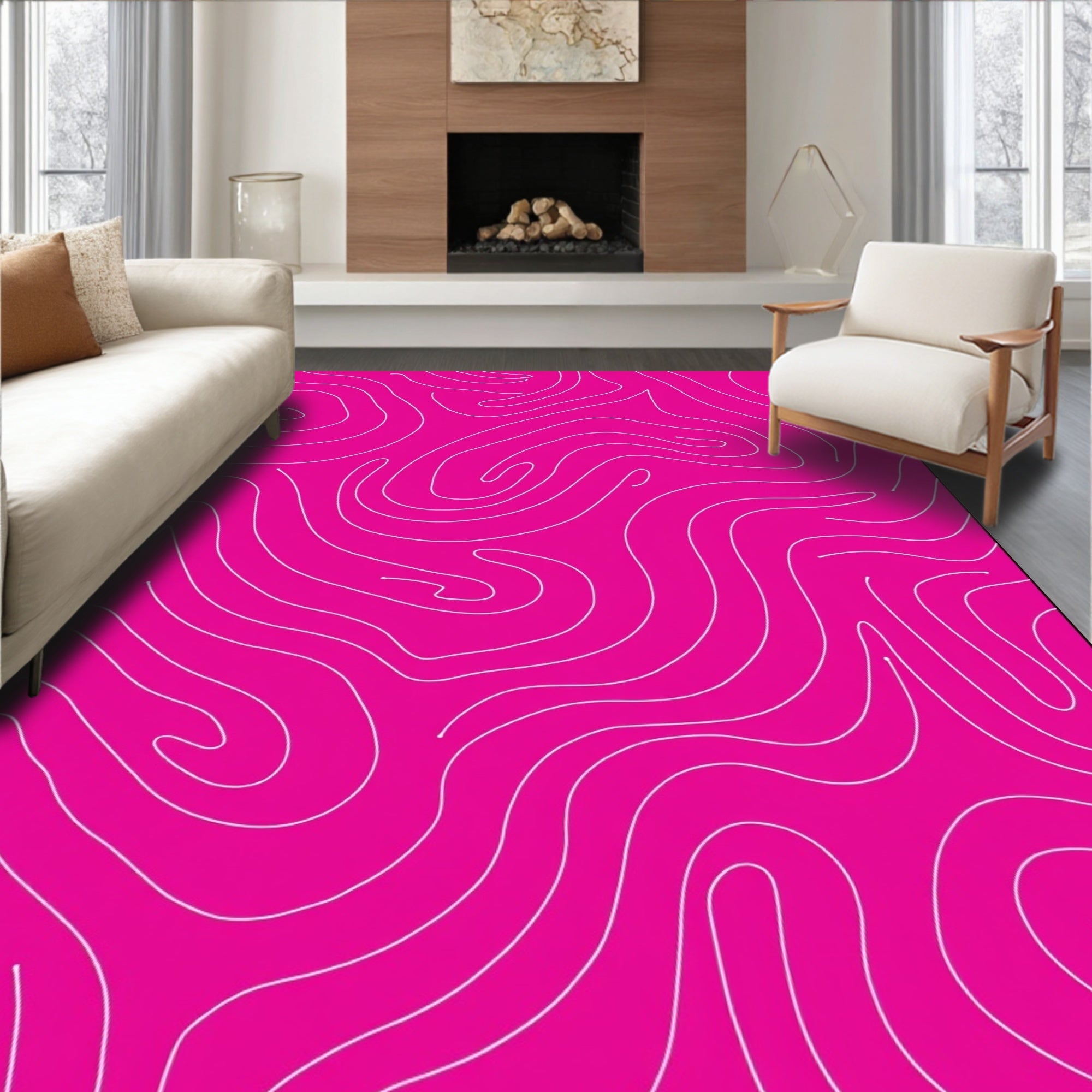 Abstract Swirls Continuous Line Pattern Rug