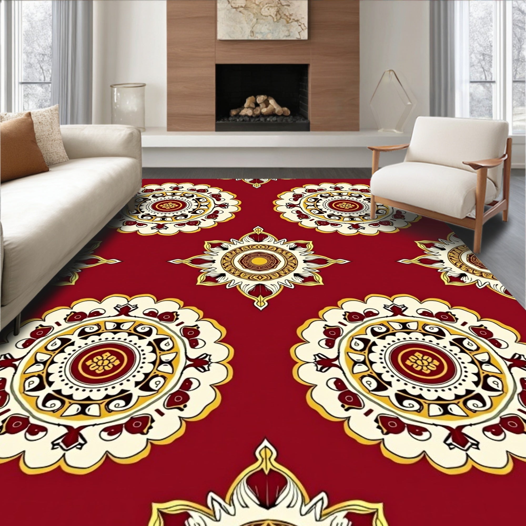 Geometric Floral Mandala Medallion Rug