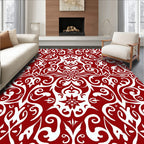Red and White Floral Damask Design Rug