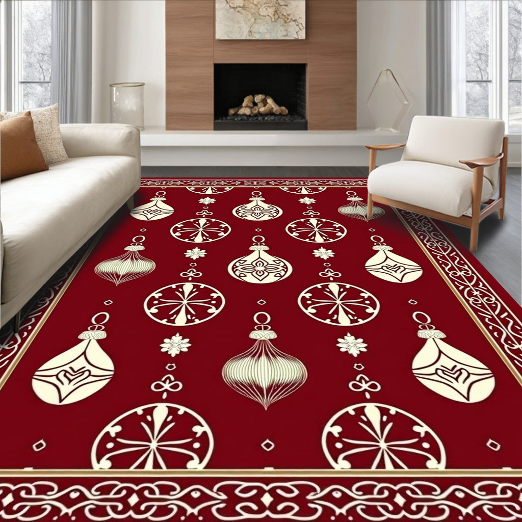 Ornate Holiday Bauble Border Pattern Rug